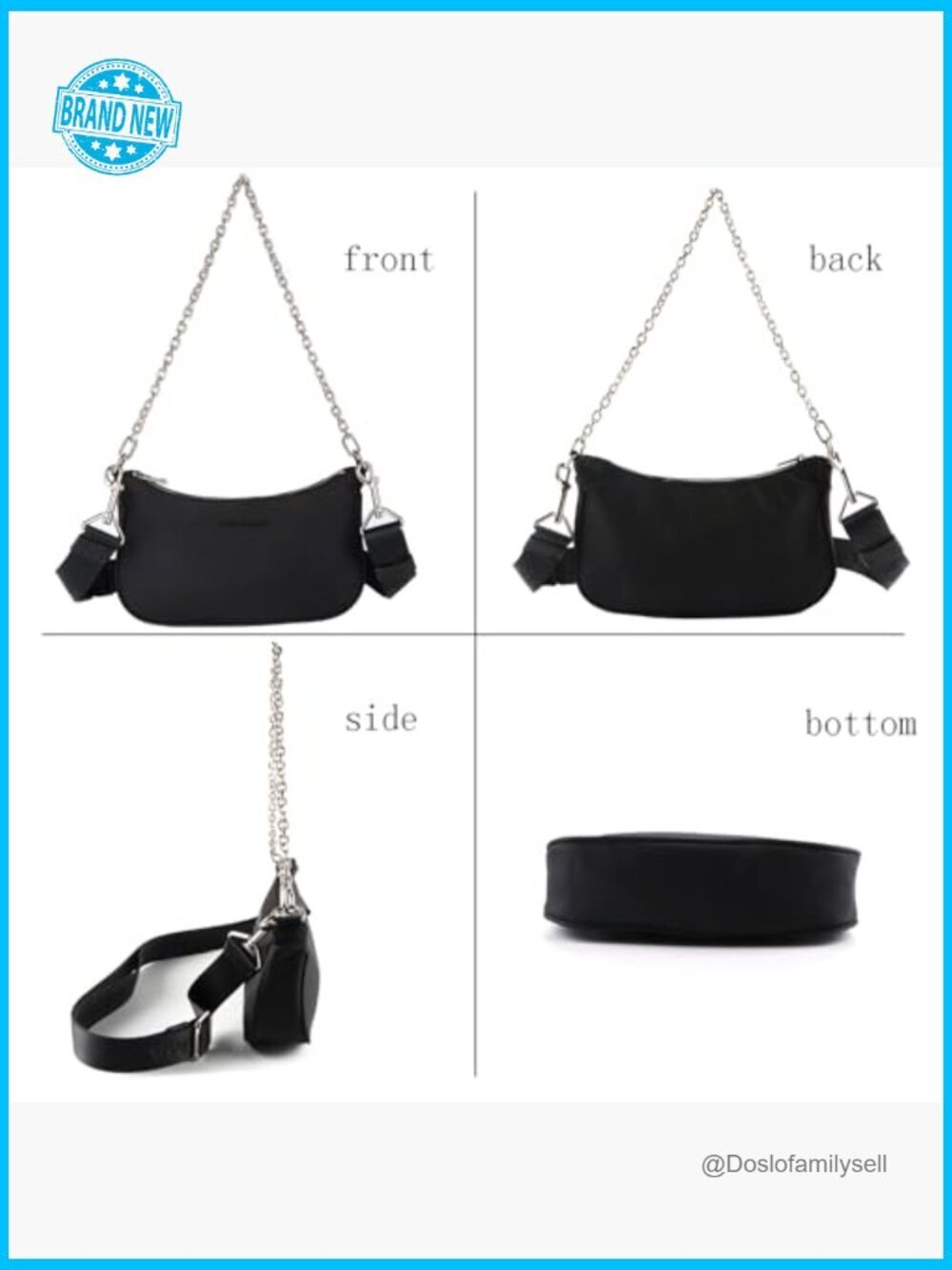 Nylon Crescent Crossbody Bag Minimalist Chic Hobo Shoulder Bag Adjustable Straps - Picture 5 of 7